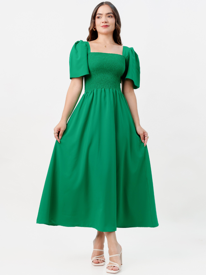 VESTIDO CASUAL LARGO LUCRECIA VERDE PERICO