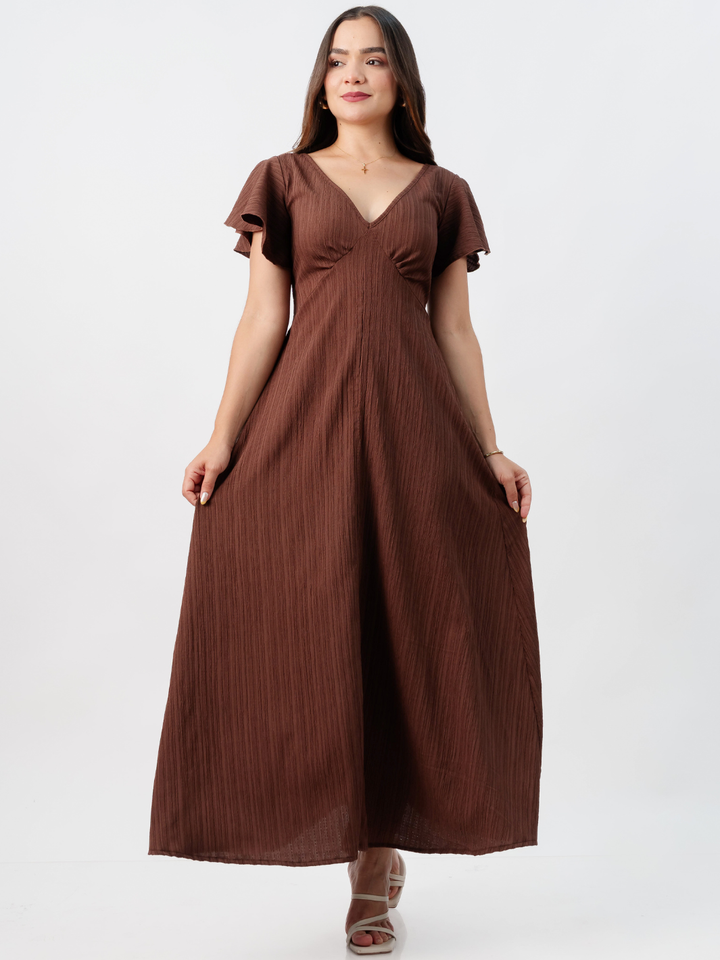 VESTIDO LARGO CORTE A BRENDA CHOCOLATE