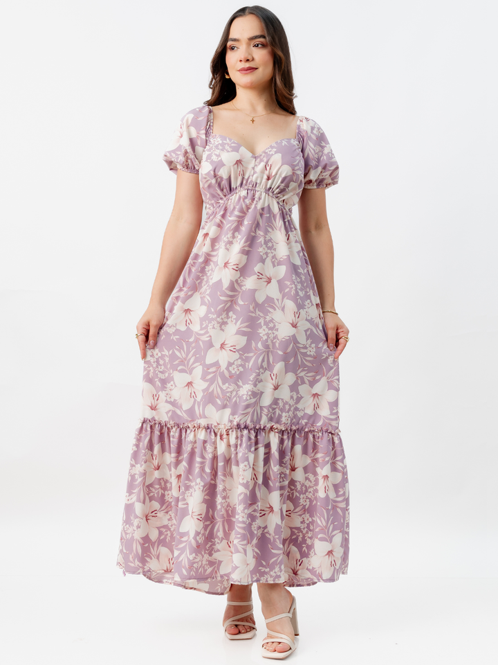 VESTIDO CASUAL LARGO CON BOBO SORAYA LILA