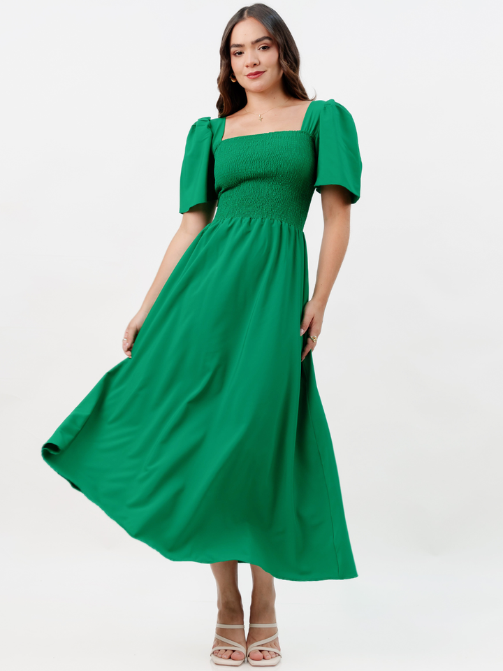 VESTIDO CASUAL LARGO LUCRECIA VERDE PERICO