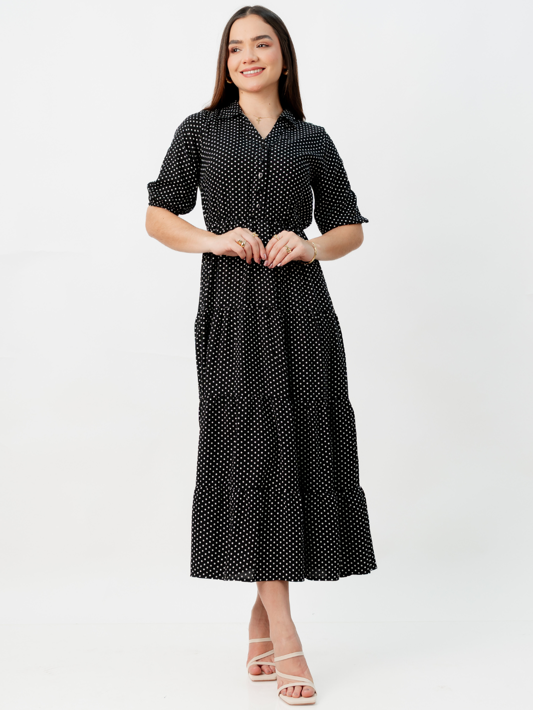 VESTIDO CAMISERO CON FALDA EN TIEMPOS ZAMIRA NEGRO