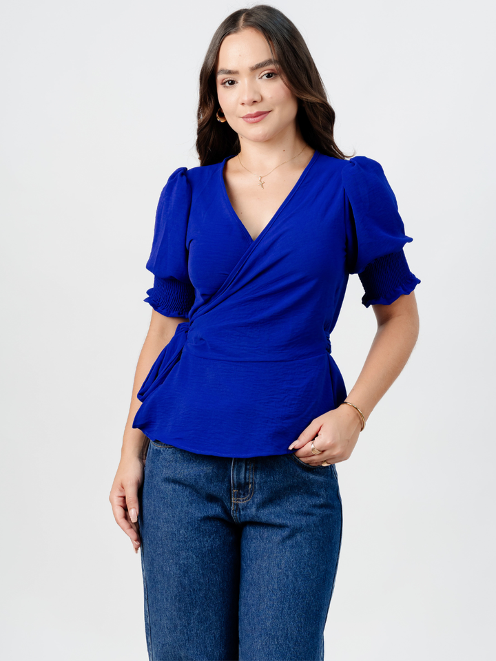 BLUSA PEPLUM ENVOLVENTE JACKIE AZULINO