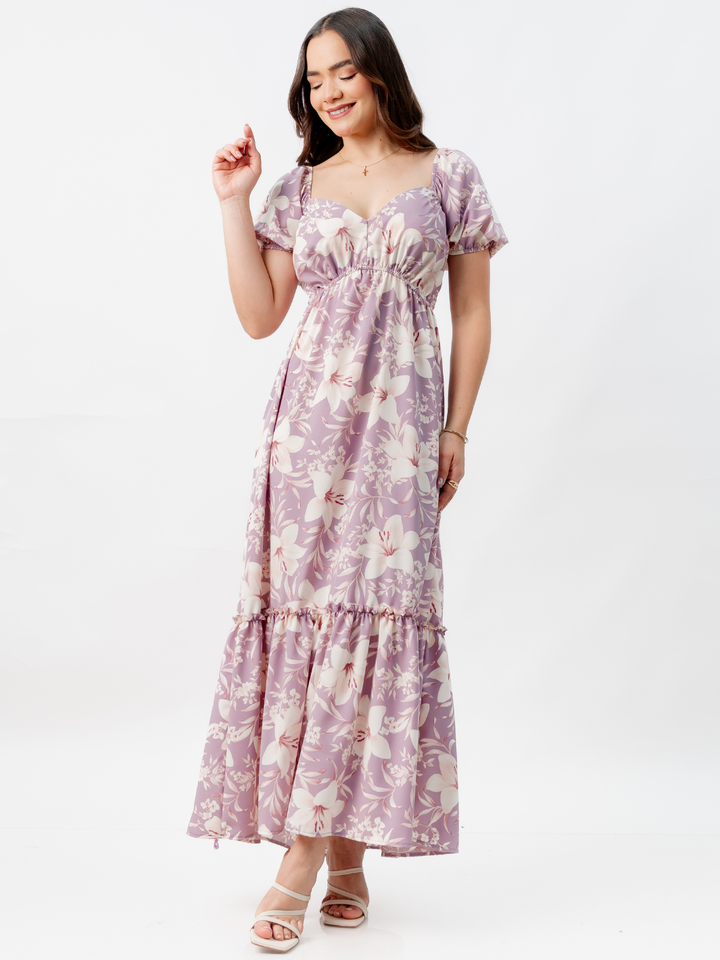 VESTIDO CASUAL LARGO CON BOBO SORAYA LILA