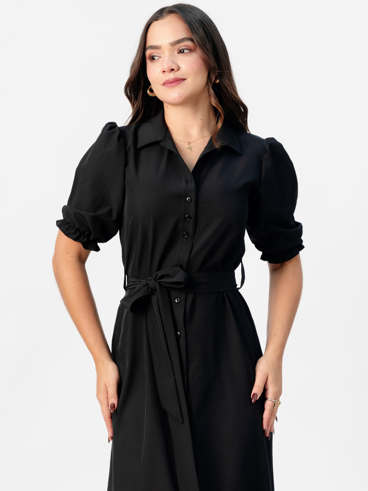 VESTIDO CAMISERO CON CINTURON ASIA NEGRO