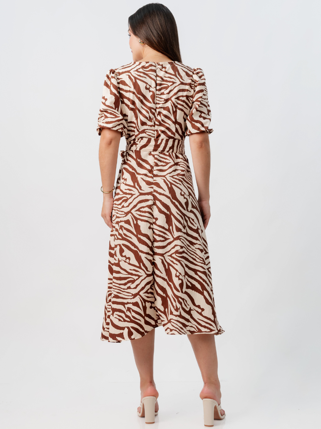 VESTIDO MIDI EN CORTE A CON LAZO SOLEDAD CHOCOLATE/NUDE