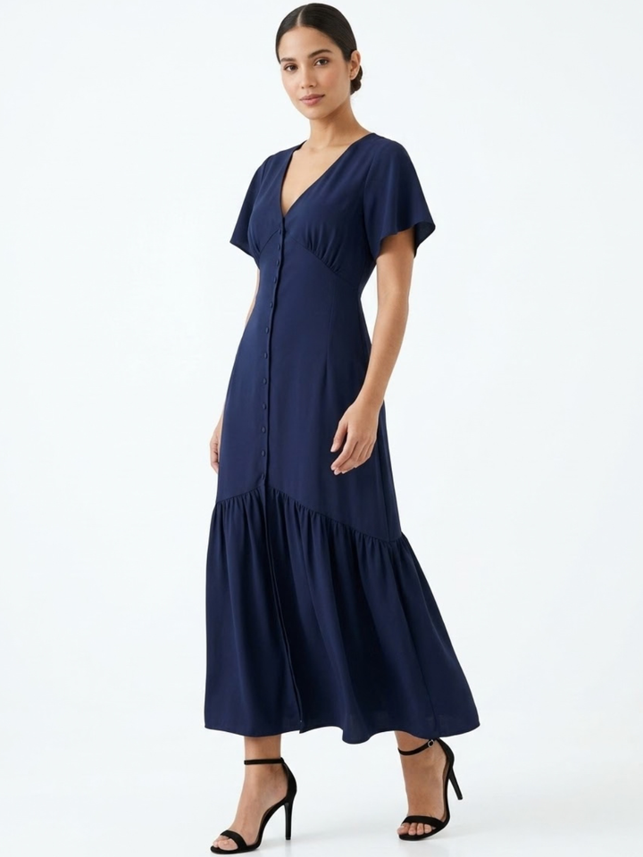 VESTIDO CASUAL CON BOTONES DELANTEROS MONSERRAT AZUL