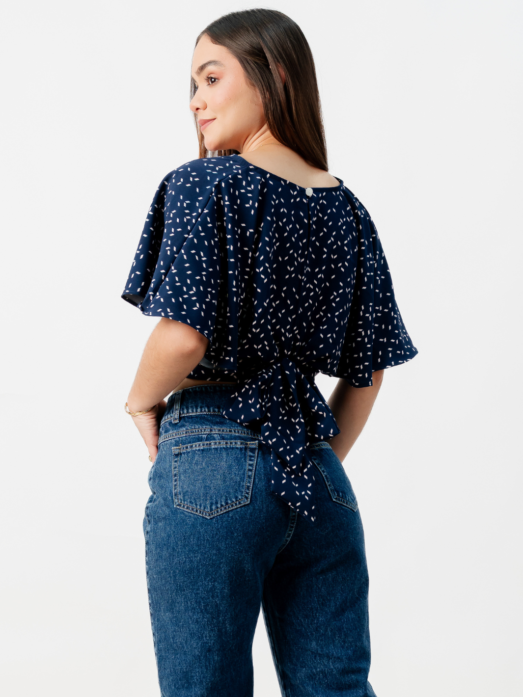 BLUSA CORTA CON MANGAS CON VUELO ROSIE AZUL