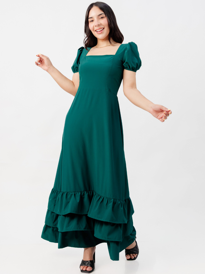 VESTIDO CASUAL CON BOBOS EN LA FALDA RUBI VERDE