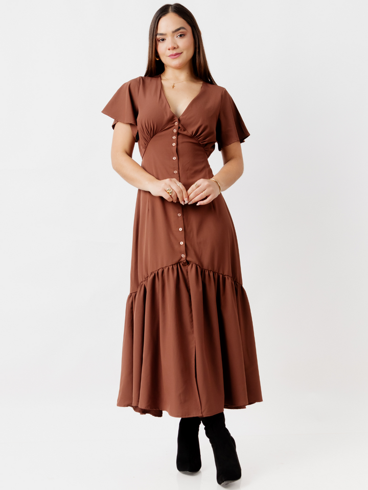 VESTIDO LARGO CON BOTONES MONSERRAT CHOCOLATE