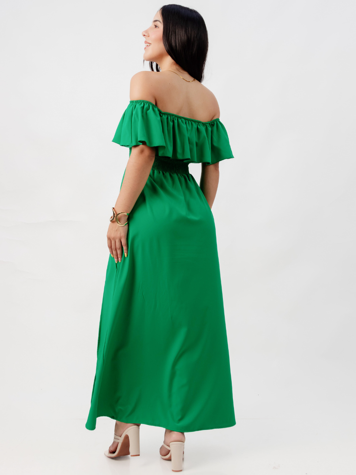 VESTIDO RUMBERO CASUAL LARGO MINERVA VERDE