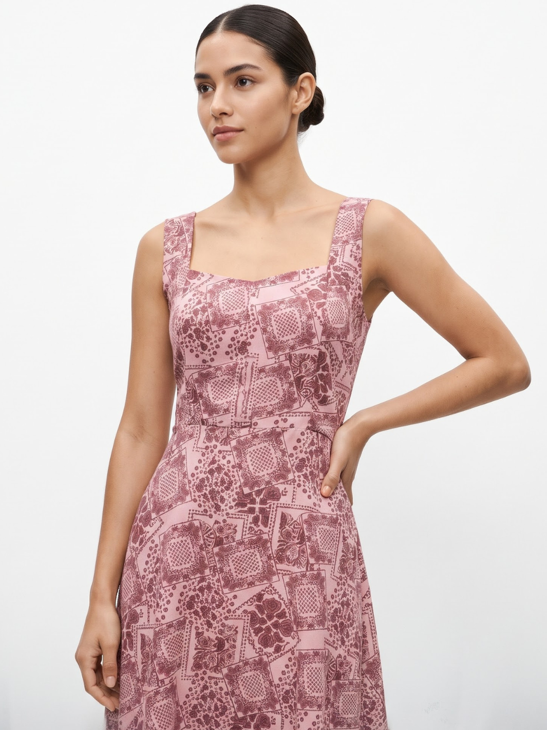 VESTIDO MIDI EN CORTE A SALLY ROSA FLOREADO