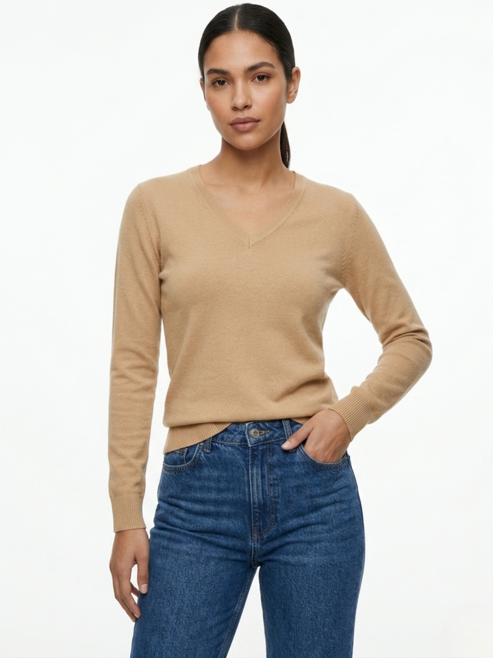 CHOMPA TEJIDA BASICA CUELLO V MELANIA BEIGE