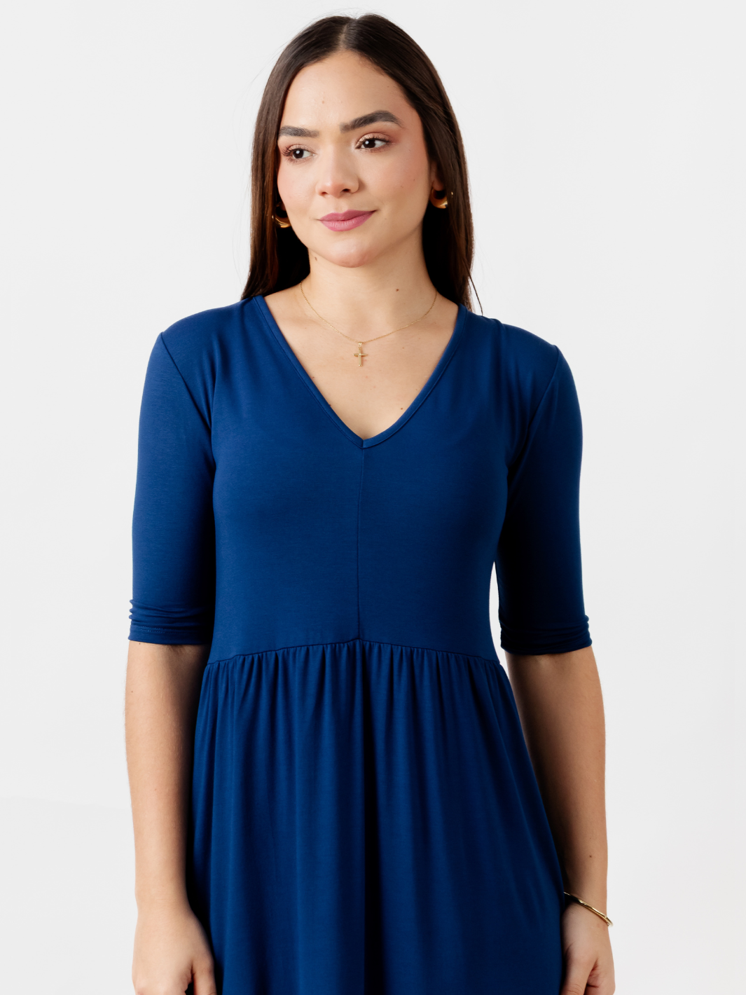 VESTIDO CON MANGA 3/4 ROSITA AZUL