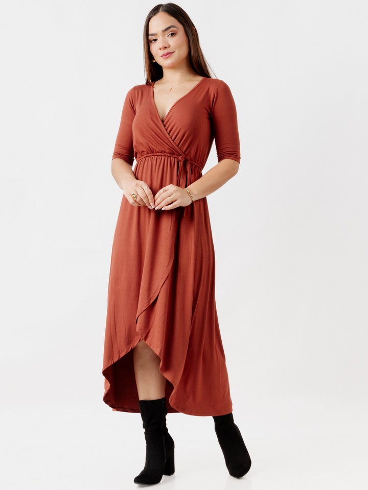 VESTIDO CON MANGA 3/4 GEMMA TERRACOTA