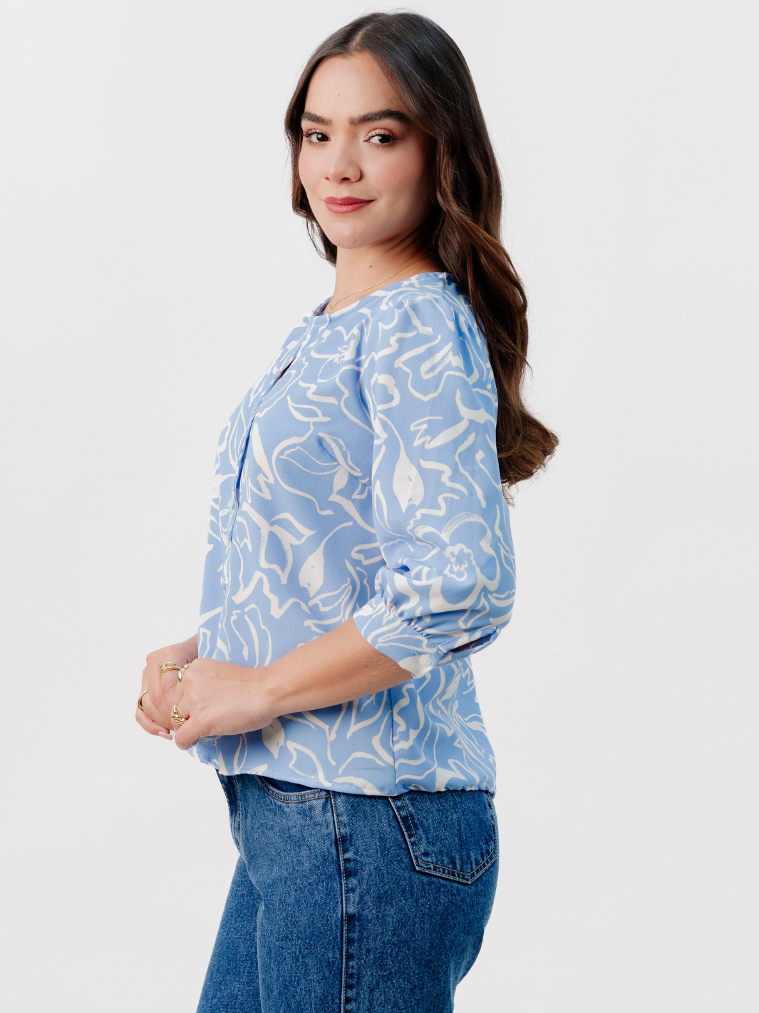 BLUSA MANGA 3/4 CALA ITALIANO FLOREADO