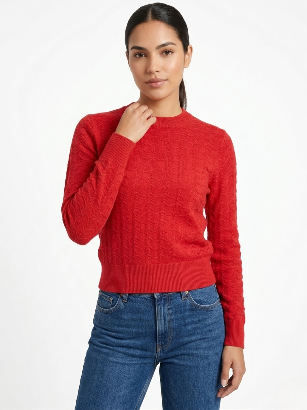 CHOMPA TEJIDA CON CUELLO REDONDO GLORIA ROJO