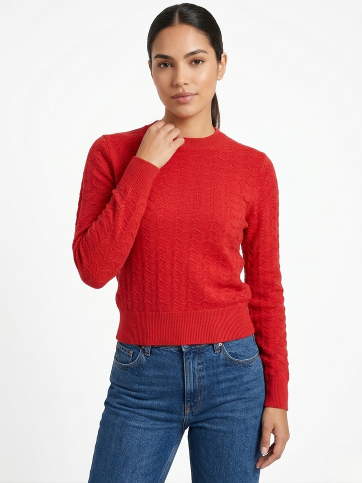 CHOMPA TEJIDA CON CUELLO REDONDO GLORIA ROJO