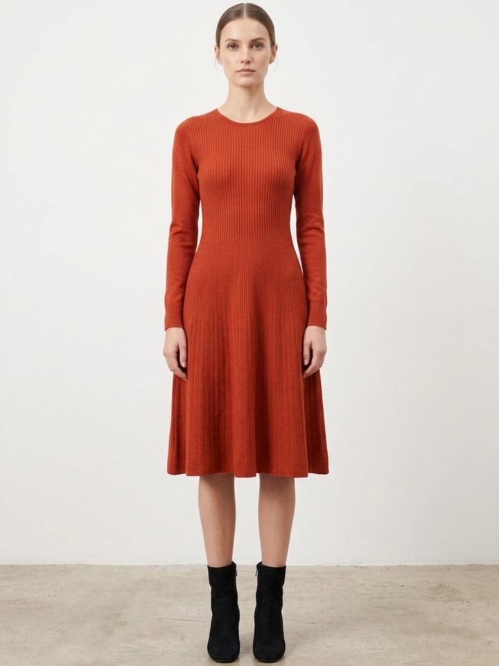 VESTIDO TEJIDO CON FALDA EN CORTE A YESENIA RUST
