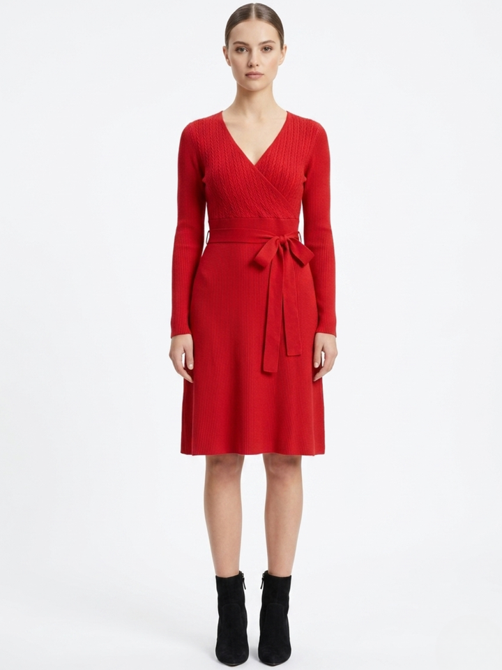 VESTIDO TEJIDO EN CORTE A PALOMA ROJO