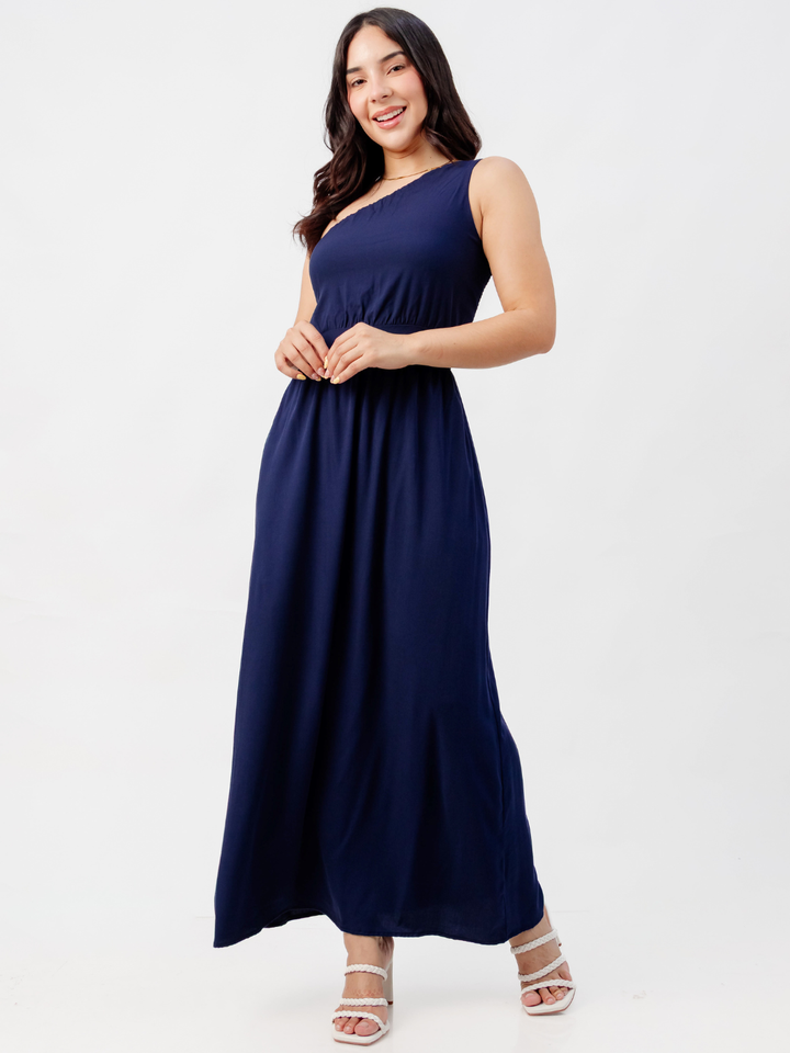 VESTIDO LARGO ASIMETRICO JAZMIN AZUL