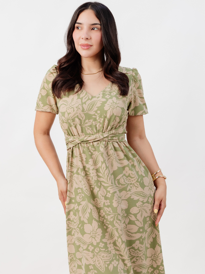 VESTIDO CASUAL LARGO REBECA VERDE FLOREADO