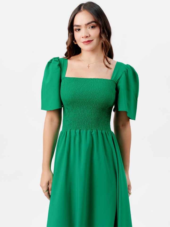 VESTIDO CASUAL LARGO LUCRECIA VERDE PERICO