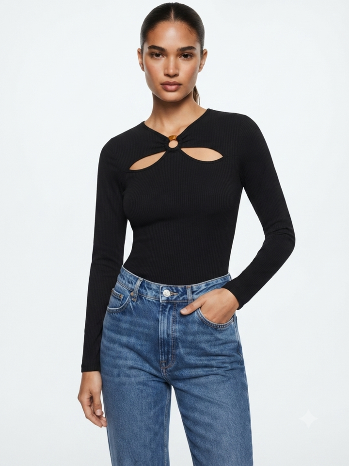 POLO MANGA LARGA Y ARGOLLA DE CAREY TEFY NEGRO