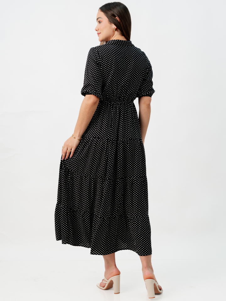 VESTIDO CAMISERO CON FALDA EN TIEMPOS ZAMIRA NEGRO