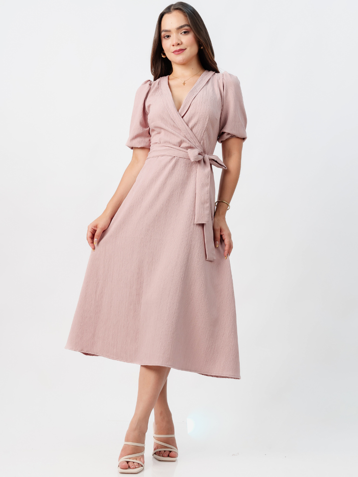 VESTIDO MIDI EN CORTE A CON LAZO SOLEDAD ROSA