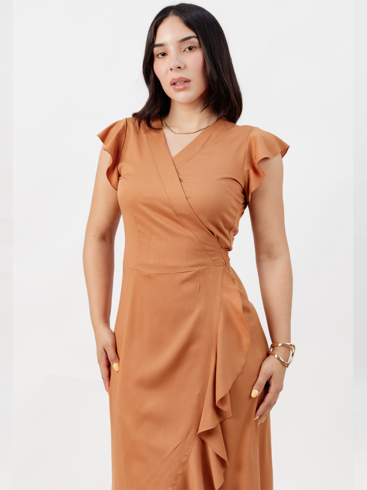 VESTIDO ENVOLVENTE MICAELA CAMEL