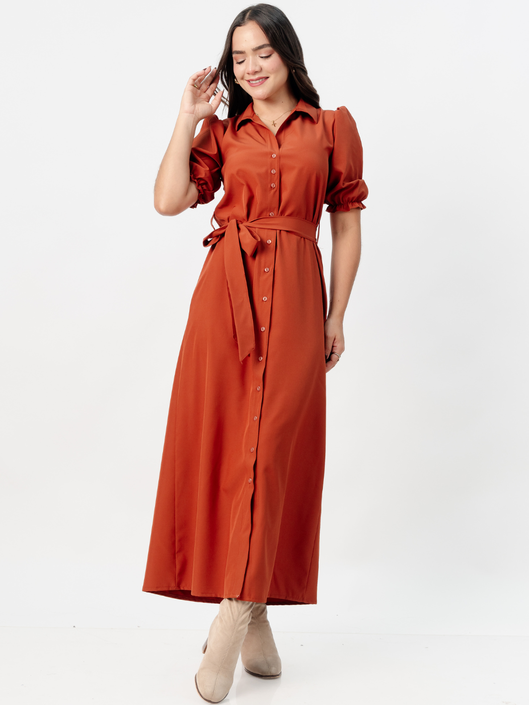 VESTIDO CAMISERO CON CINTURON ASIA RUST
