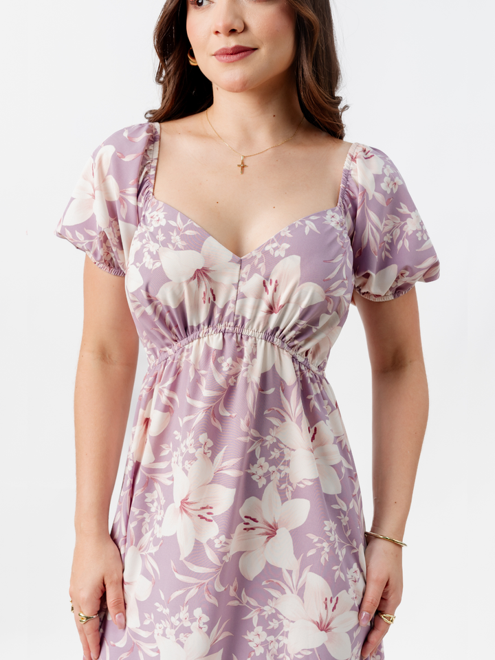 VESTIDO CASUAL LARGO CON BOBO SORAYA LILA