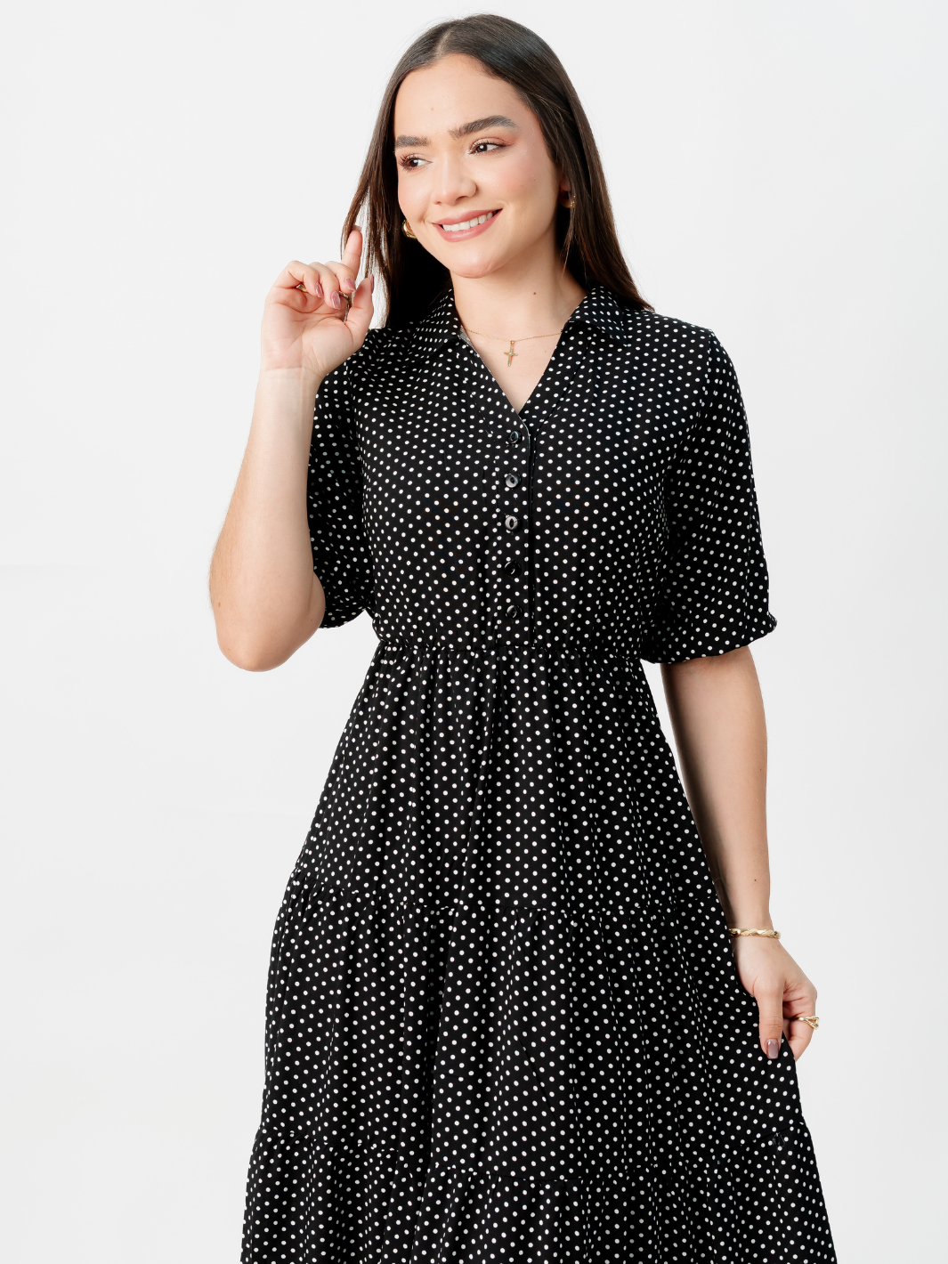 VESTIDO CAMISERO CON FALDA EN TIEMPOS ZAMIRA NEGRO