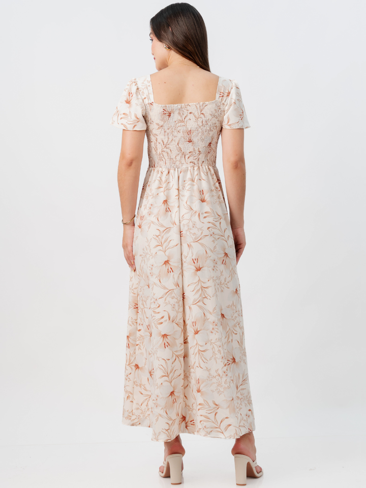 VESTIDO CASUAL LARGO AMELIA PERLA FLOREADO