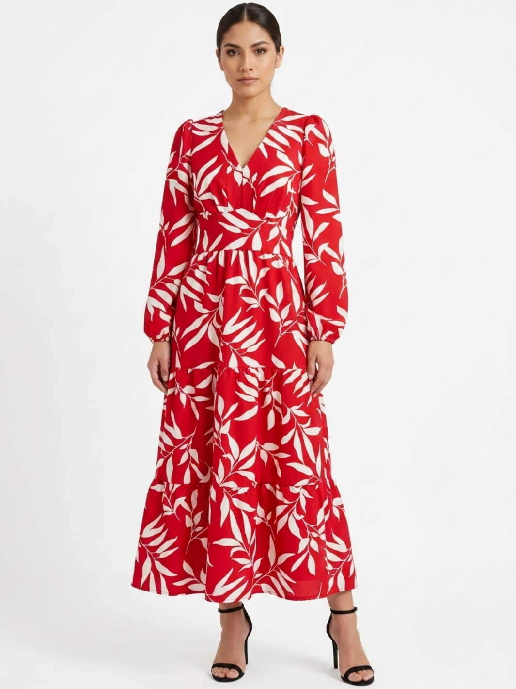 VESTIDO CASUAL CON FALDA EN TIEMPOS MEILYN ROJO FLOREADO