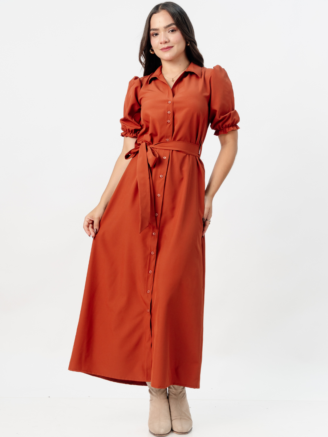 VESTIDO CAMISERO CON CINTURON ASIA RUST