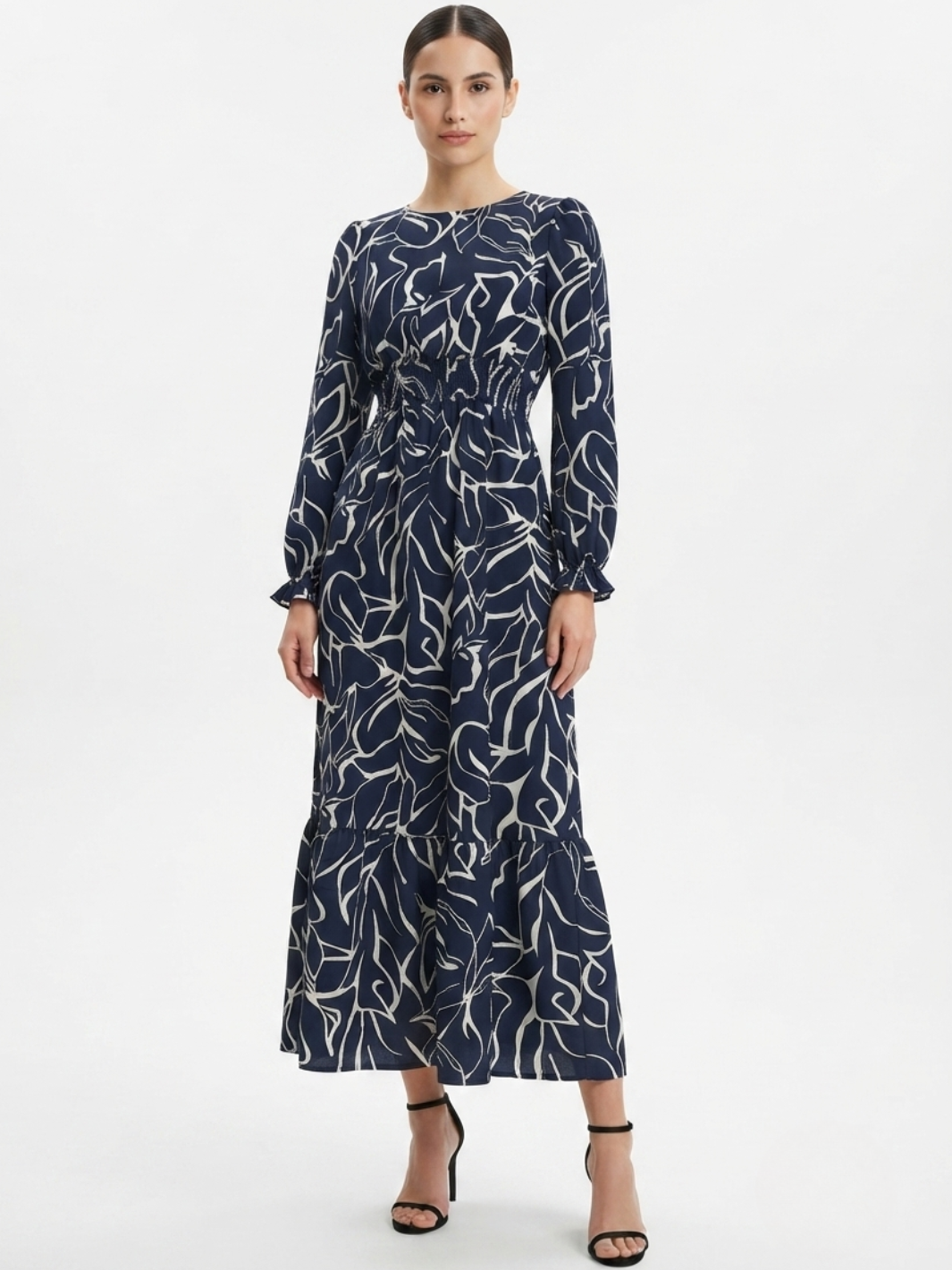 VESTIDO CASUAL MANGA LARGA SUMI AZUL/PERLA