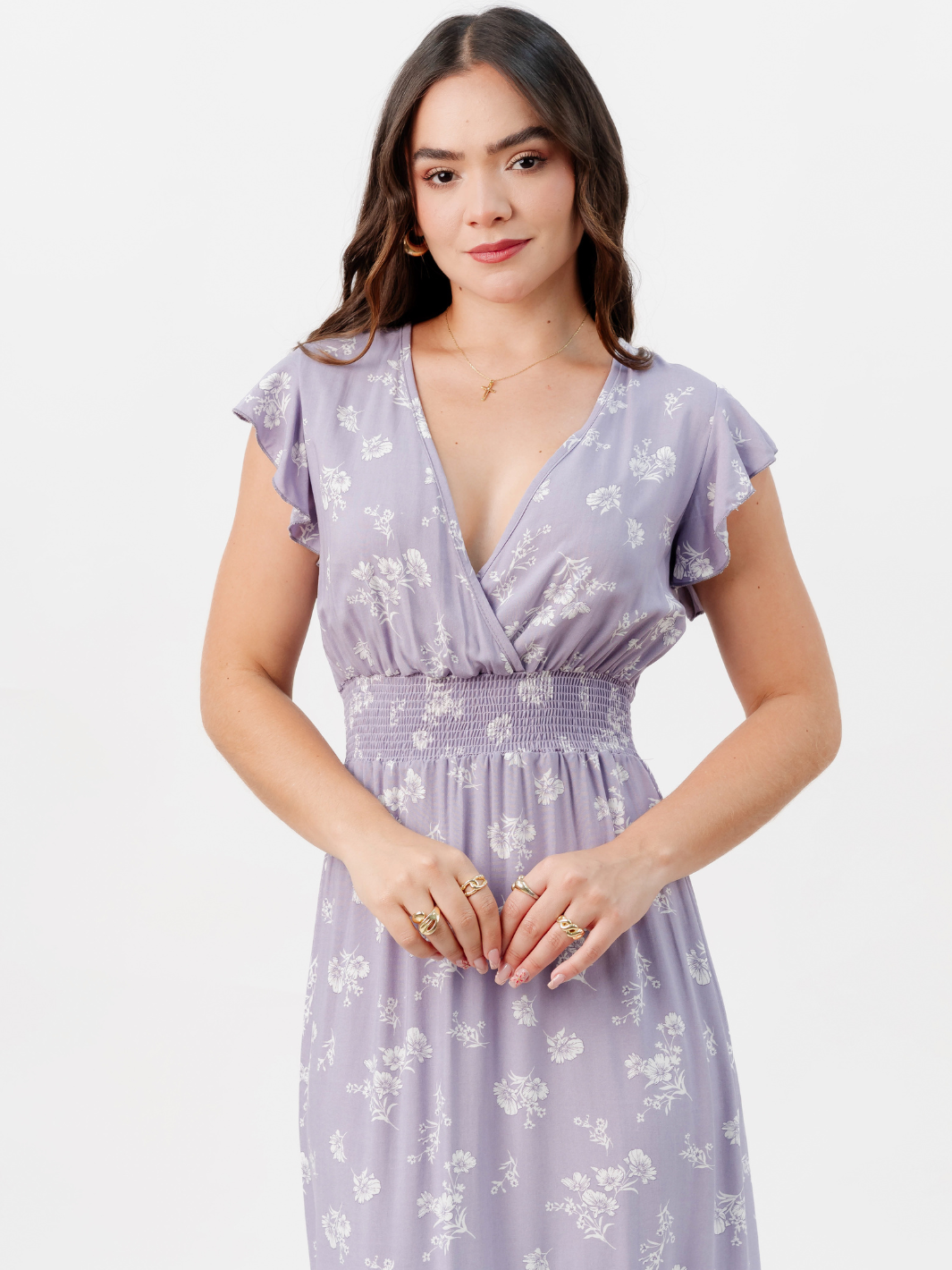 VESTIDO CASUAL LARGO SAYURI LILA FLOREADO