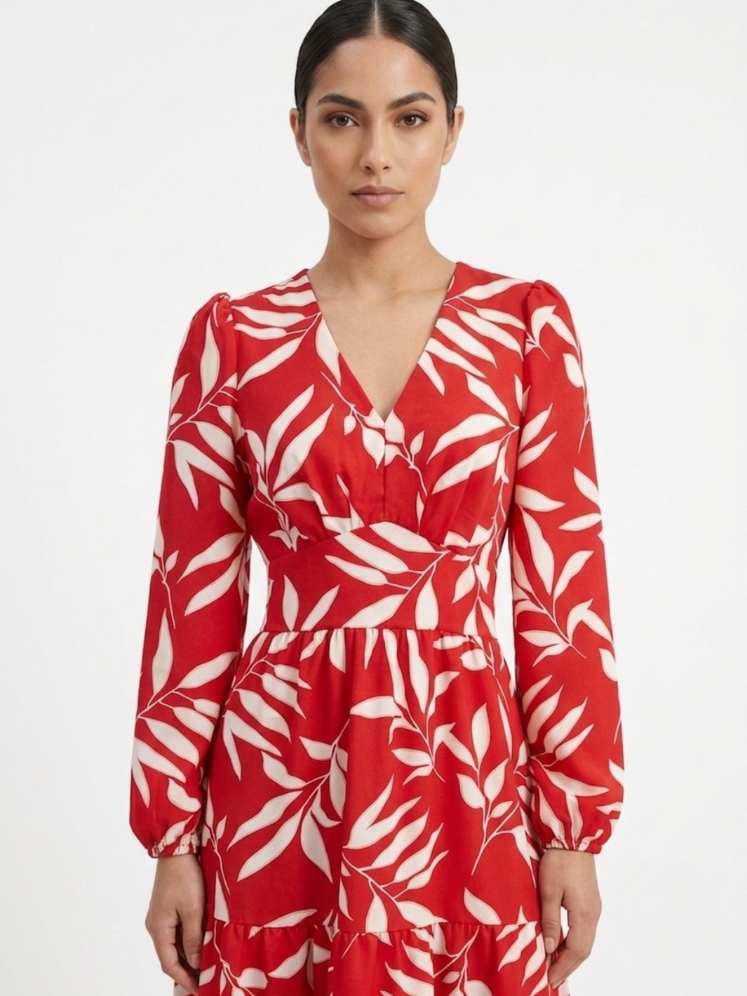 VESTIDO CASUAL CON FALDA EN TIEMPOS MEILYN ROJO FLOREADO