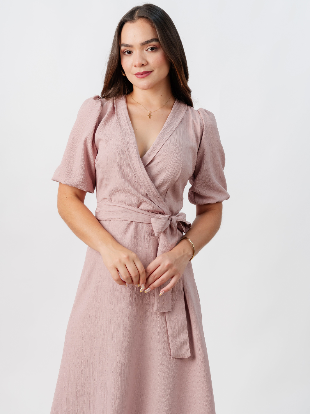 VESTIDO MIDI EN CORTE A CON LAZO SOLEDAD ROSA