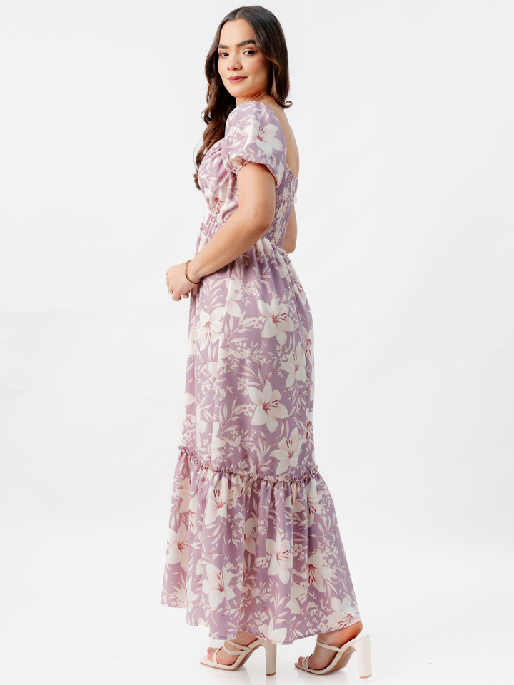 VESTIDO CASUAL LARGO CON BOBO SORAYA LILA