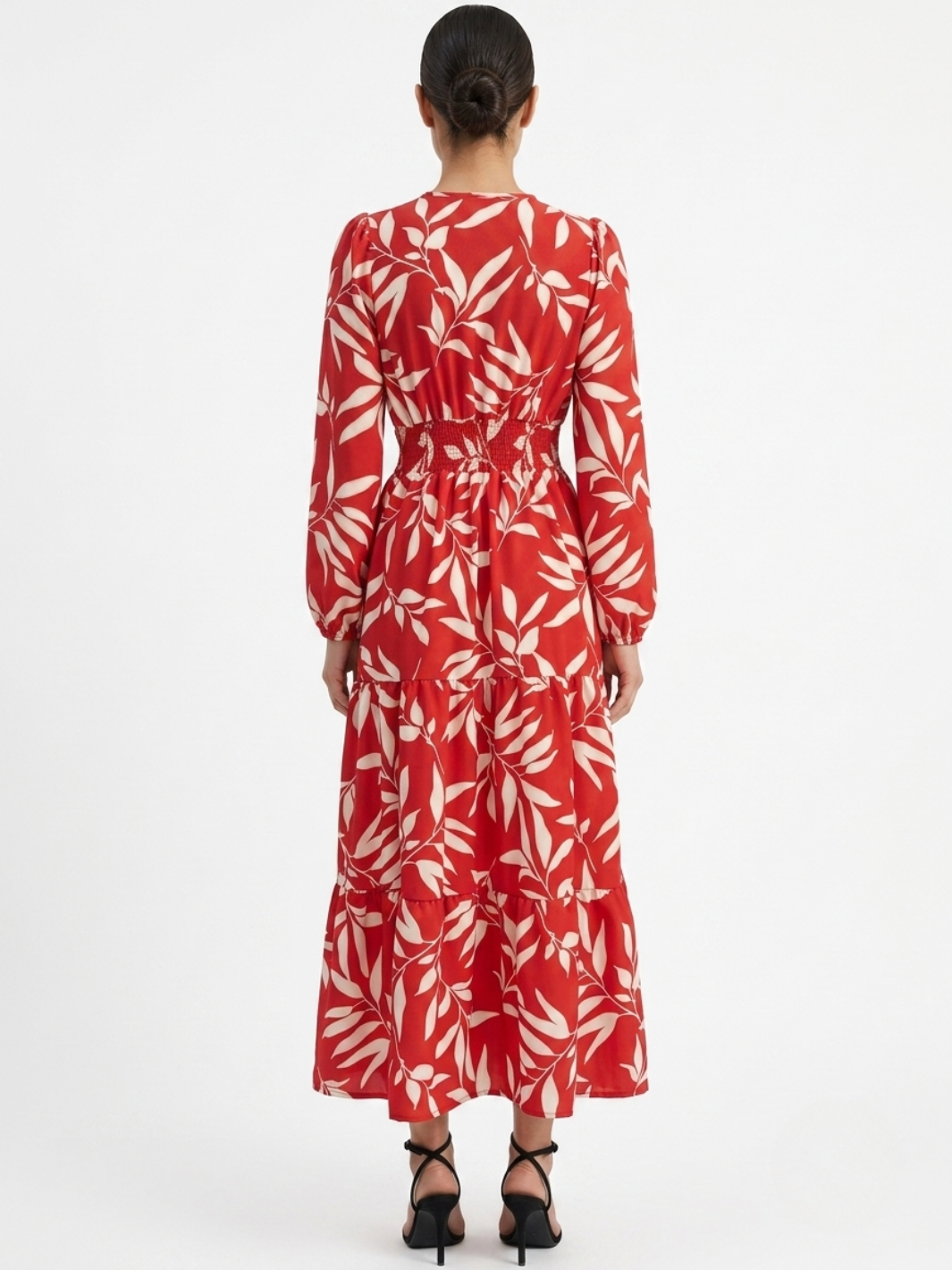 VESTIDO CASUAL CON FALDA EN TIEMPOS MEILYN ROJO FLOREADO