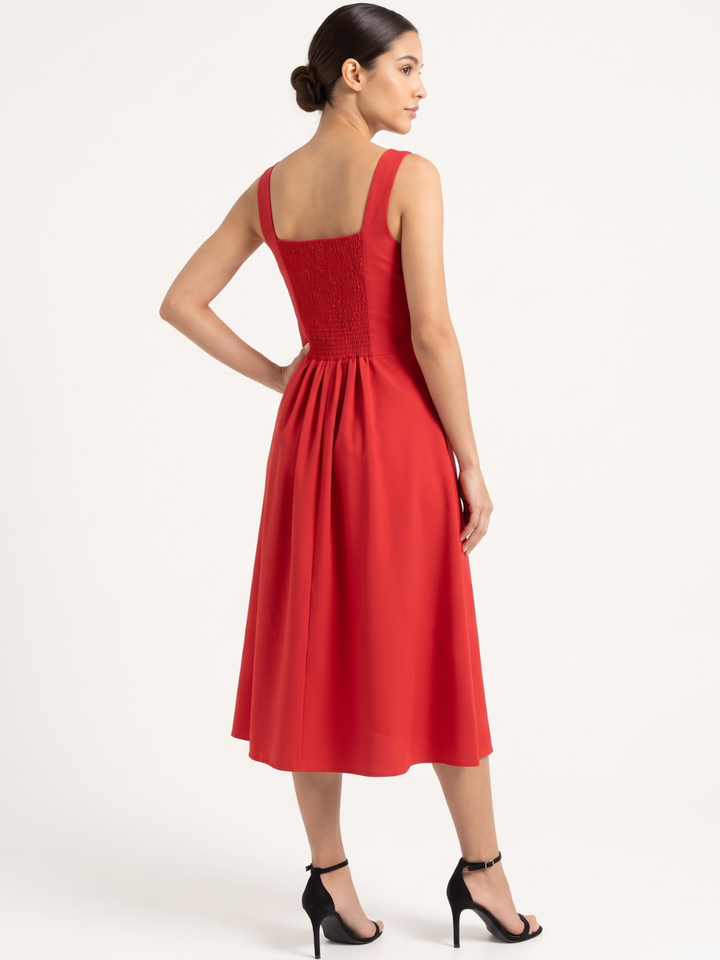 VESTIDO MIDI EN CORTE A SALLY ROJO