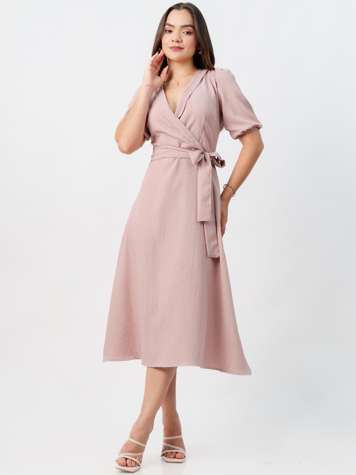 VESTIDO MIDI EN CORTE A CON LAZO SOLEDAD ROSA
