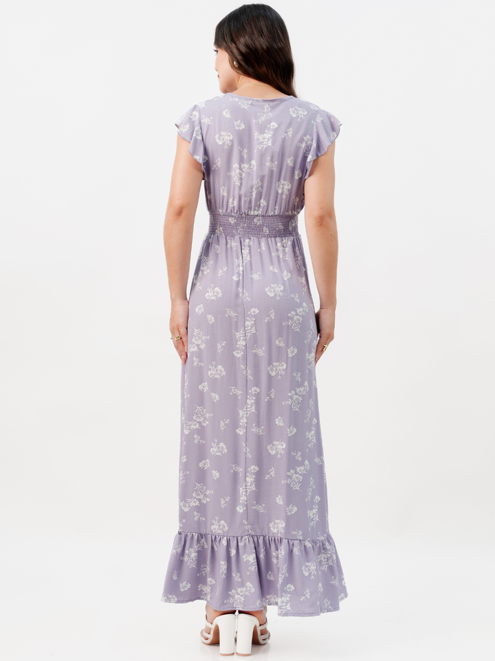 VESTIDO CASUAL LARGO SAYURI LILA FLOREADO