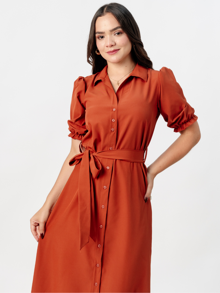 VESTIDO CAMISERO CON CINTURON ASIA RUST