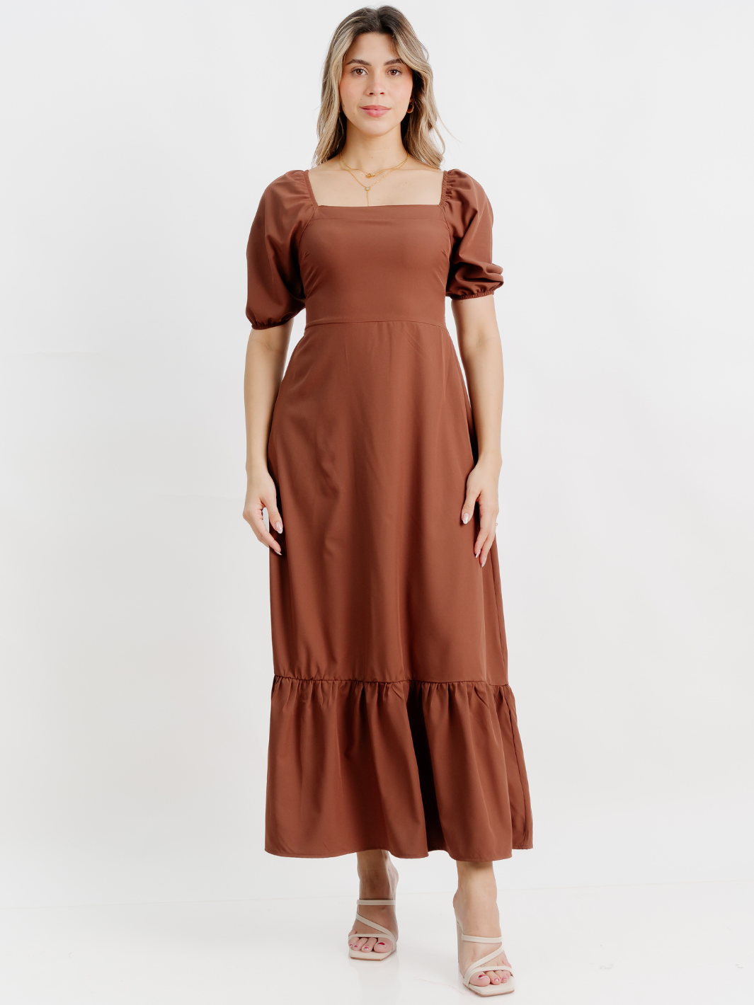 VESTIDO CASUAL LARGO FABIA CHOCOLATE
