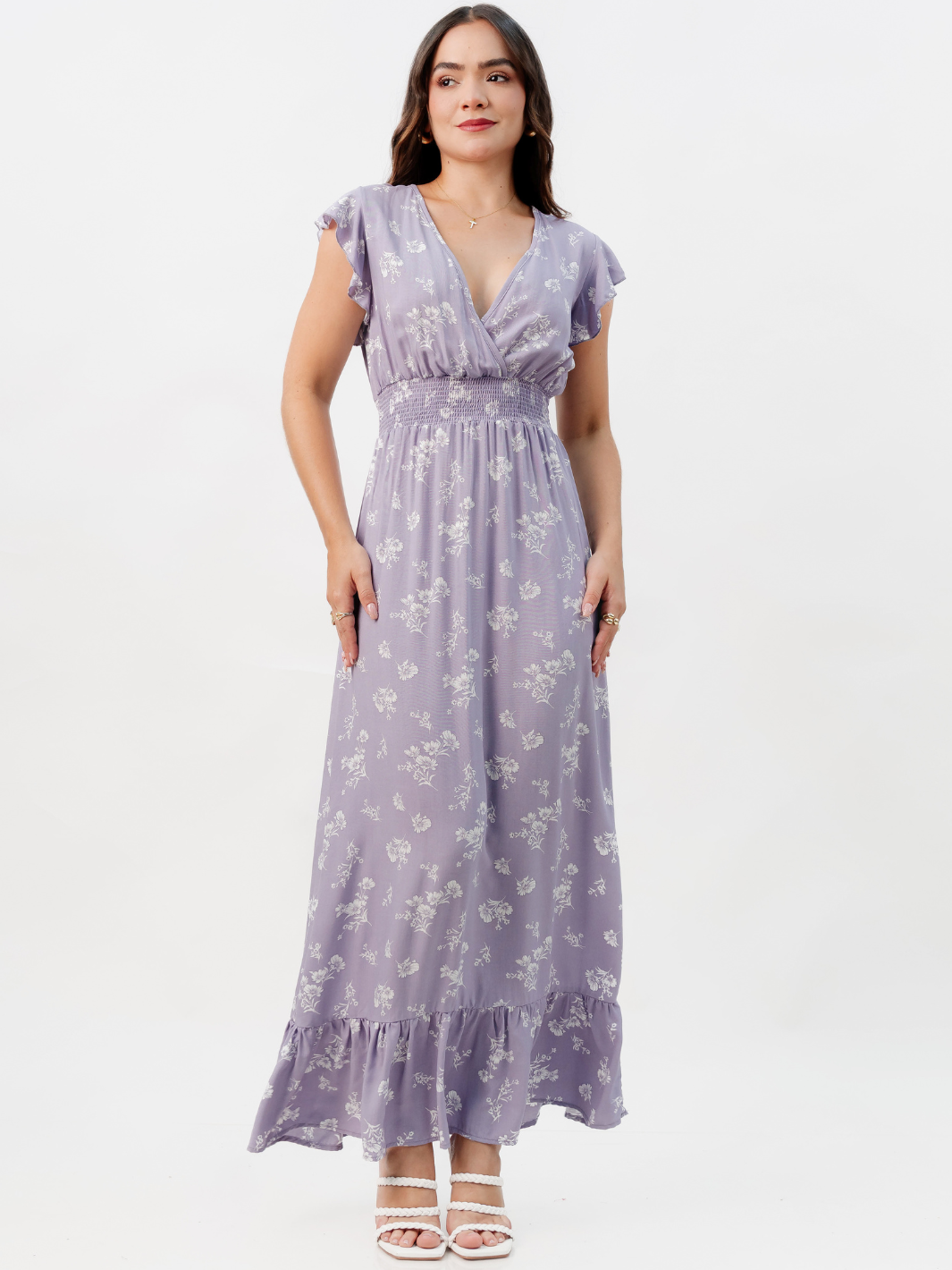 VESTIDO CASUAL LARGO SAYURI LILA FLOREADO