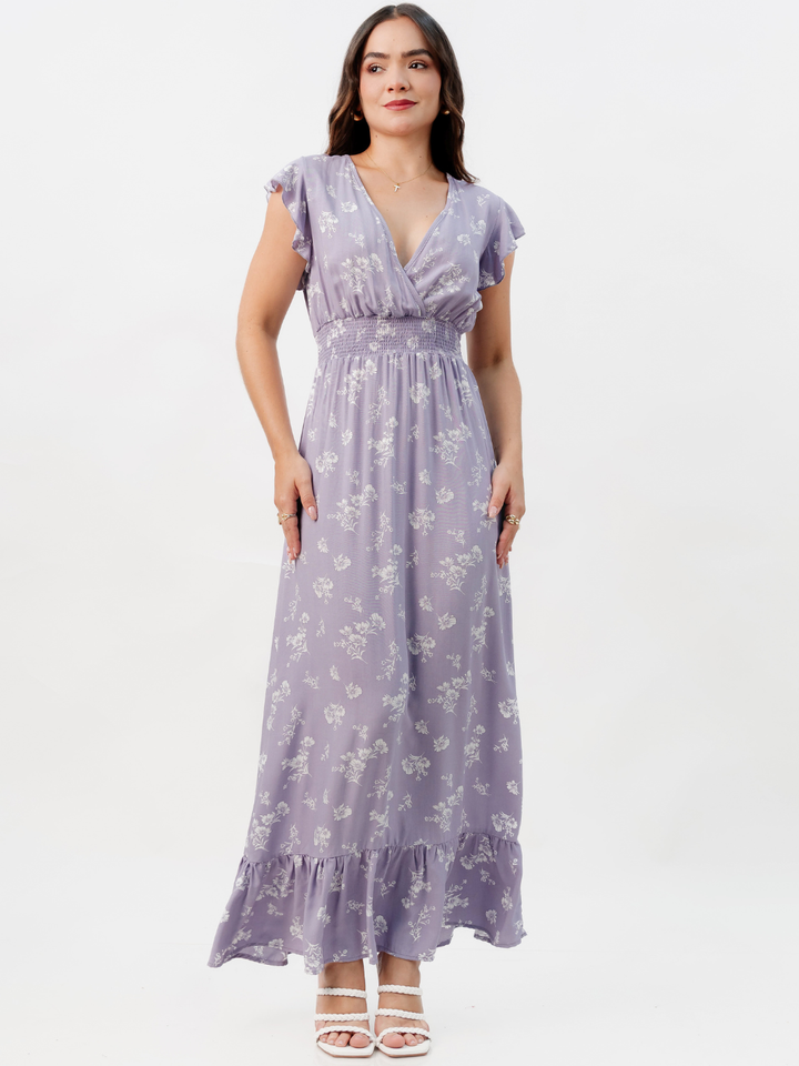 VESTIDO CASUAL LARGO SAYURI LILA FLOREADO