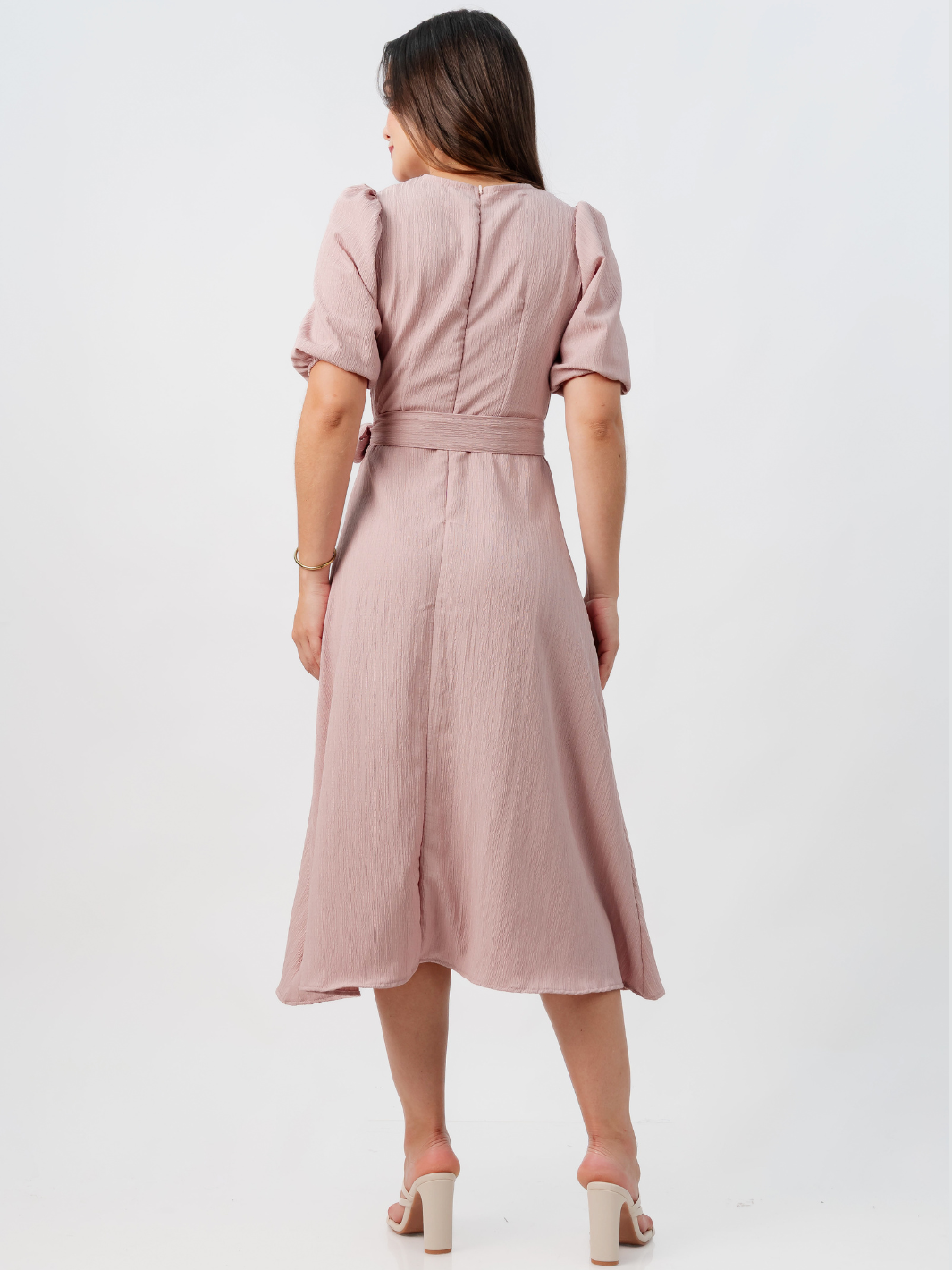 VESTIDO MIDI EN CORTE A CON LAZO SOLEDAD ROSA